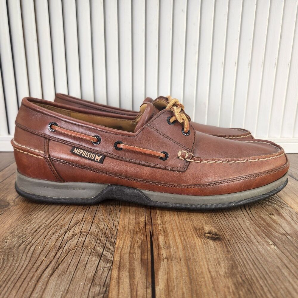 Mephisto Spinnaker Boat Shoes Mens Sz 11.5 Brown Leather Casual Moc Toe Lace Up